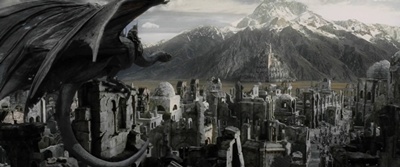 Fell beast perched on a building in Osgiliath